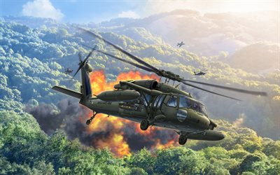 Sikorsky UH-60 Black Hawk, UH-60A, american military helicopter, United States Army, combat helicopters, military aircraft, USA, Sikorsky Aircraft