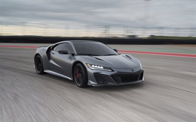 2022, Acura NSX Type S, 4k, front view, race track, sports car, new gray NSX Type S, Japanese sports cars, Acura
