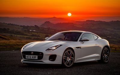 Jaguar F-Type, 2019, Chequered Flag Edition, front view, white sports car, coupe, exterior, new white F-Type, British sports cars, Jaguar