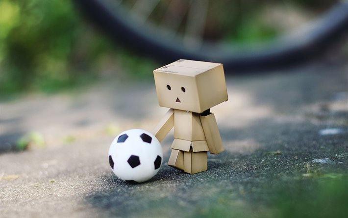 Danbo, soccer, blur, ball, cardboard robot
