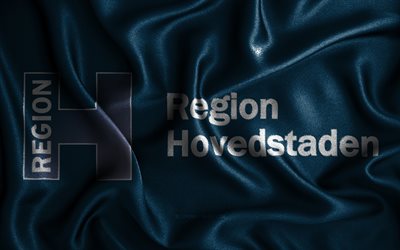 Hovedstaden flag, 4k, silk wavy flags, Capital Region of Denmark, danish regions, Day of Hovedstaden, Flag of Hovedstaden, fabric flags, 3D art, Hovedstaden, Regions of Denmark, Denmark