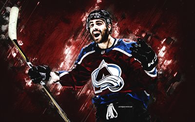 Nazem Kadri, Colorado Avalanche, NHL, canadian hockey player, burgundy stone background, hockey, National Hockey League