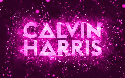 calvin harrisin violetti logo, 4k, skotlantilaiset dj t, violetit neonvalot, luova, violetti abstrakti tausta, adam richard wiles, calvin harris -logo, musiikkit&#228;hdet, calvin harris