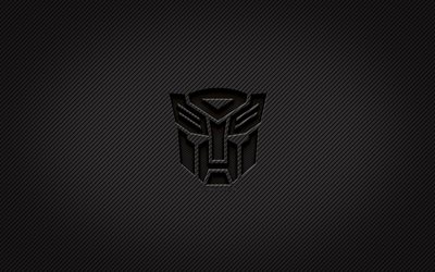 transformers karbon logosu, 4k, grunge sanat, karbon arka plan, yaratıcı, transformers siyah logo, sinema logoları, transformers logo, transformers