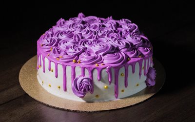 purple cream cake, cheesecake, rose cake, sweets, cream roses, cakes