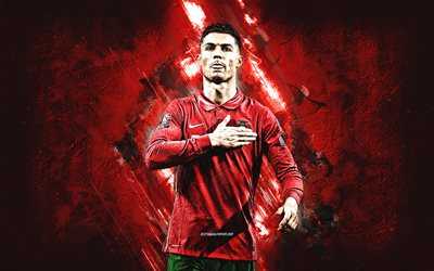 クリスティアーノロナウド, cr7, ポルトガル代表サッカーチーム, 赤いグランジの背景, ロナウドポルトガル, フットボール, ロナウドの肖像画, ポルトガル