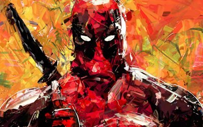 Deadpool, 4k, artwork, superheroes, paint art, Marvel Comics, Deadpool 4k