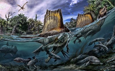 dinossauros, a vida selvagem, obras de arte, mundo subaqu&#225;tico, peixe, selva
