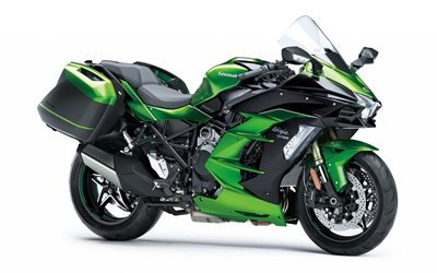 Kawasaki Ninja H2 SX, 2020, ext&#233;rieur, vue lat&#233;rale, nouveau vert Ninja H2 SX, voitures japonaises, Kawasaki