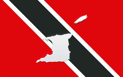 Silhueta do mapa de Trinidad e Tobago, Bandeira de Trinidad e Tobago, silhueta na bandeira, Trinidad e Tobago, 3d Silhueta do mapa de Trinidad e Tobago, bandeira de Trinidad e Tobago, Mapa de Trinidad e Tobago 3D