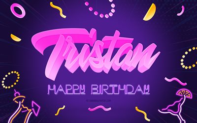 Buon compleanno Tristan, 4k, sfondo festa viola, Tristan, arte creativa, buon compleanno Tristan, nome Tristan, compleanno Tristan, sfondo festa di compleanno