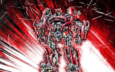4k, Cliffjumper, grunge art, Transformers, creative, Transformers characters, red abstract rays, Cliffjumper Autobot, Cliffjumper Transformer