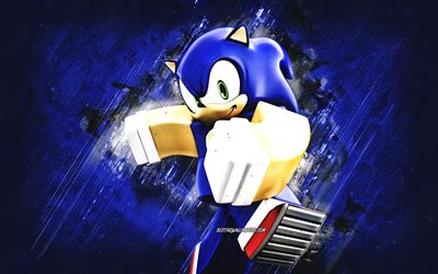 Sonic, Roblox, sfondo pietra blu, personaggi Roblox, Sonic Roblox, arte grunge, personaggio Sonic, Hedgehog
