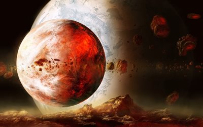 planeta vermelho, 4k, gal&#225;xia, objeto espacial, aster&#243;ides, estrelas, fic&#231;&#227;o cient&#237;fica, universo, NASA, arte 3D, planeta de fogo
