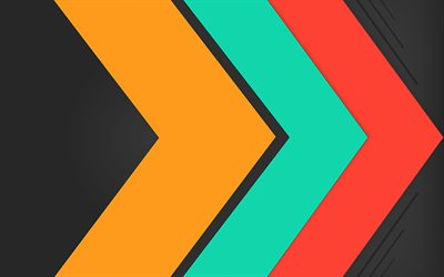 4k, material design, colorful arrows, colorful backgrounds, geometric art, arrows, creative, artwork, abstract art