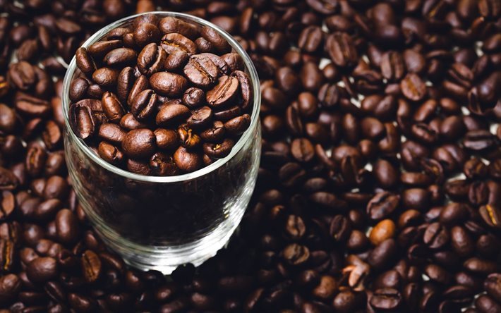 Coffee beans, glass, coffee, large coffee beans