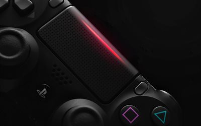 Sony Playstation Joystick, yakın &#231;ekim, modern cihazlar, siyah arka plan, oyun konsolu, Playstation, joystick