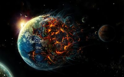 apocalypse, destruction of the earth, art, earth explosion, earth destruction