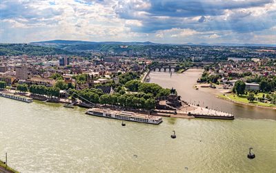 Koblenz, 4k, paisagens urbanas do horizonte, ver&#227;o, cidades alem&#227;s, Europa, Alemanha, Cidades da Alemanha, Koblenz Alemanha, paisagens urbanas