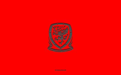 Wales national football team, red background, football team, emblem, UEFA, Wales, football, Wales national football team logo, Europe