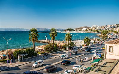 Kusadasi, resort, Aegean coast, Kusadasi cityscape, seascape, Aegean Sea, Turkey