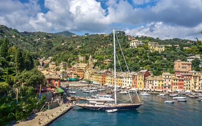 Portofino, summer, resort, Liguria, yacht, sailboat, Portofino panorama, Marina di Portofino, Mediterranean sea, coast, Portofino cityscape, Italy