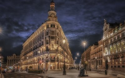 Madrid, Four Seasons Hotel Madrid, Calle de Sevilla, evening, popular places in Madrid, tourism, Spain
