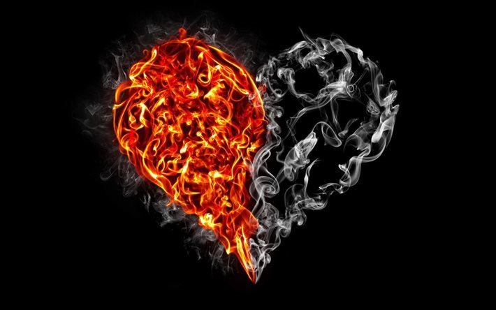 cœur, le feu, la fum&#233;e, les flammes, cœur ardent