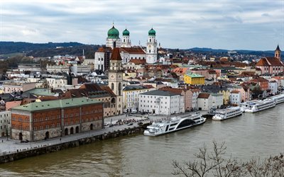 Cath&#233;drale Saint-&#201;tienne, Passau, &#233;glise catholique romaine, automne, paysage urbain, panorama de Passau, Bavi&#232;re, Allemagne