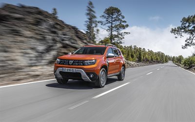 2021, Dacia Duster, 4k, crossover, new orange Duster, new Duster 2021 exterior, Duster