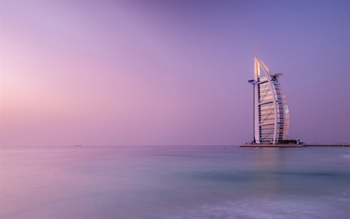 Burj Al Arab, luxury hotel, sunset, Dubai, Arabian Gulf