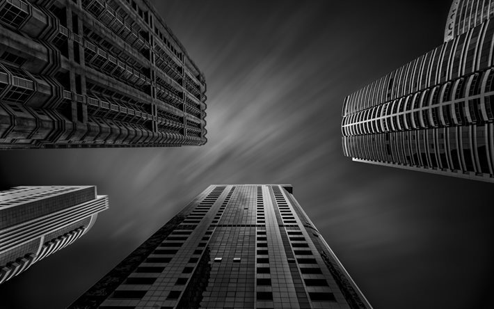 skyscrapers, black and white, sky house, height
