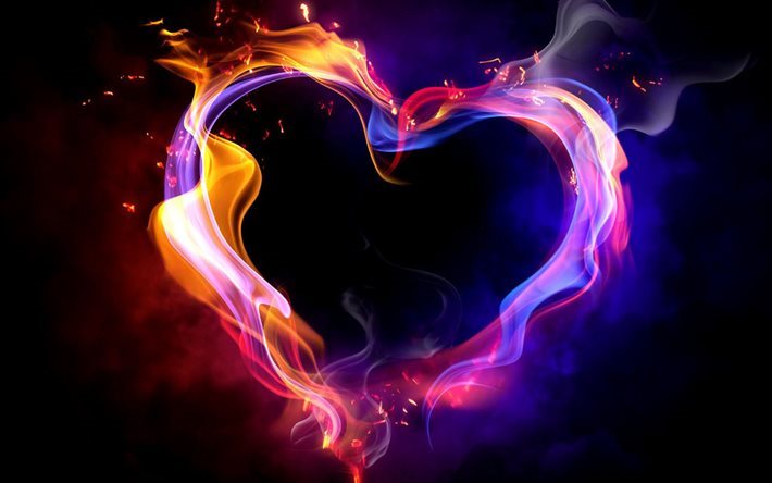 cœur, le feu, la flamme, le cœur ardent, de la fum&#233;e