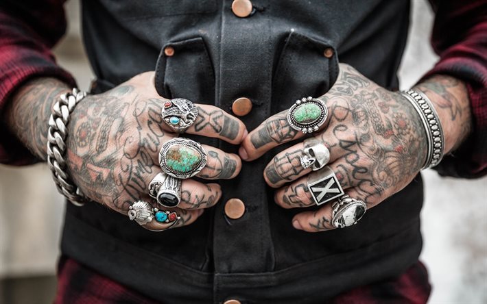 tatuajes, anillos, las manos, los tatuajes en las manos