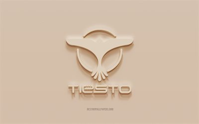 Tiesto logo, brown plaster background, Tiesto 3d logo, musicians, Tiesto emblem, 3d art, Tiesto