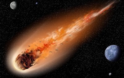asteroide in fiamme, 4k, cometa, stelle, galassia, NASA, fantascienza, universo, pianeti, asteroidi, comete