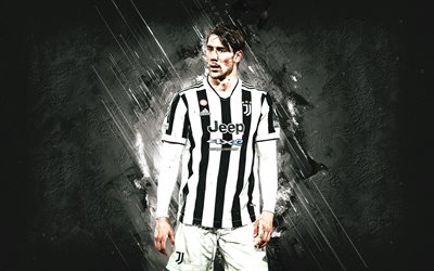 Dusan Vlahovic, Juventus FC, Serie A, Italy, football, Serbian football player, white grunge background, Vlahovic Juventus