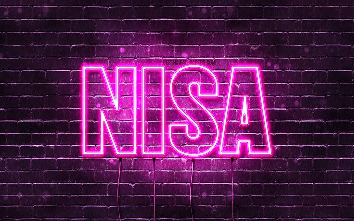 Nisa, 4k, wallpapers with names, female names, Nisa name, purple neon lights, Happy Birthday Nisa, popular turkish female names, picture with Nisa name