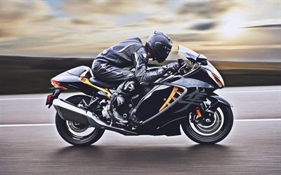 Suzuki Hayabusa, highway, 2021 bikes, superbikes, japanese motorcycles, 2021 Suzuki Hayabusa, motion blur, Suzuki