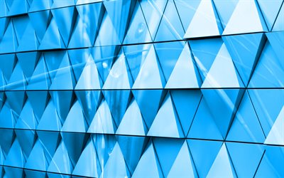 水色の3D三角形の背景, 4k, 水色の3D背景, ガラスの三角形, 創造的な3d青い背景, 水色の3Dガラスの三角形