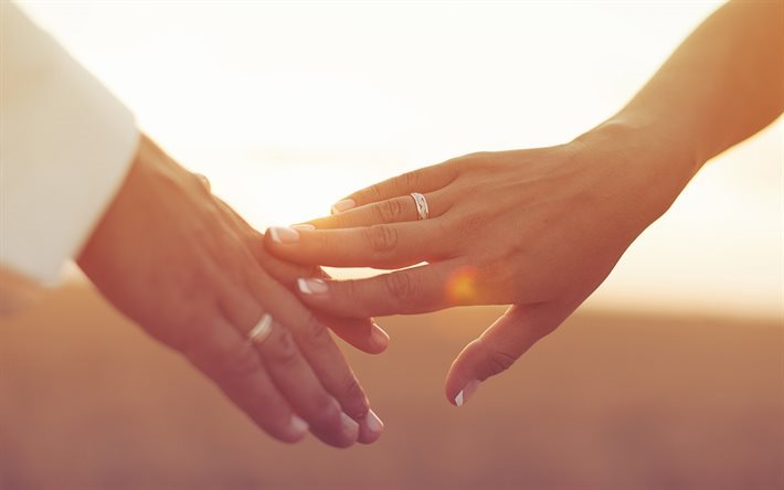 カップルの愛, 手, 結婚, 結婚指輪