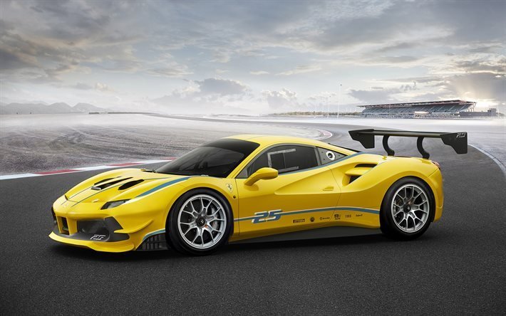 Ferrari 488 Utmaning, 2017, superbil, sportbil, gul Ferrari, tuning Ferrari
