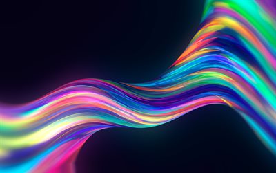 colorful neon wave, 4k, blue backgrounds, 3D waves, creative, background with waves, abstract waves
