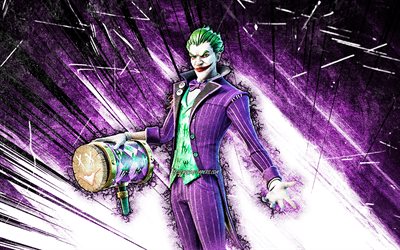 4k, The Joker, grunge-taide, Fortnite Battle Royale, Fortnite-hahmot, The Joker Skin, violetit abstraktit s&#228;teet, Fortnite, The Joker Fortnite
