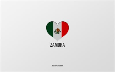 Zamora&#39;yı Seviyorum, Meksika şehirleri, Zamora G&#252;n&#252;, gri arka plan, Zamora, Meksika, Meksika bayrağı kalp, favori şehirler, Aşk Zamora