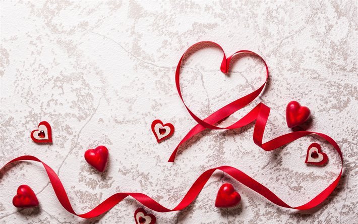 Valentines Day, red ribbons, red heart, romance