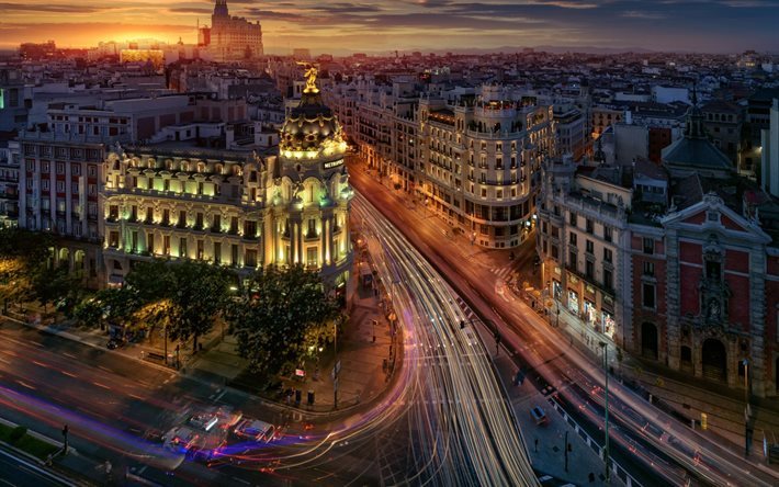 Madrid, y&#246;, Metropoli, kaupungin valot, street, Espanja