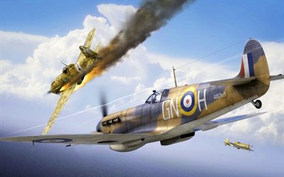 macchi c202 folgore, supermarine spitfire, flugzeug des zweiten weltkriegs, luftschlacht, zweiter weltkrieg, jagdflugzeuge