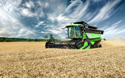 Deutz-Fahr C6205 TS, 4k, HDR, combine harvester, 2022 combines, wheat harvest, harvesting concepts, agriculture concepts, Deutz-Fahr