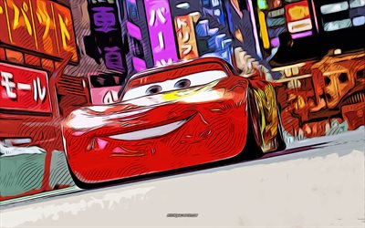 Lightning McQueen, 4k, vector art, Lightning McQueen drawing, creative art, Lightning McQueen art, vector drawing, Cars 2 characters